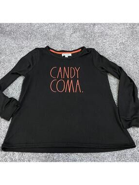 Rae Dunn Women's Black Candy Coma Long Sleeve Shirt size Small
